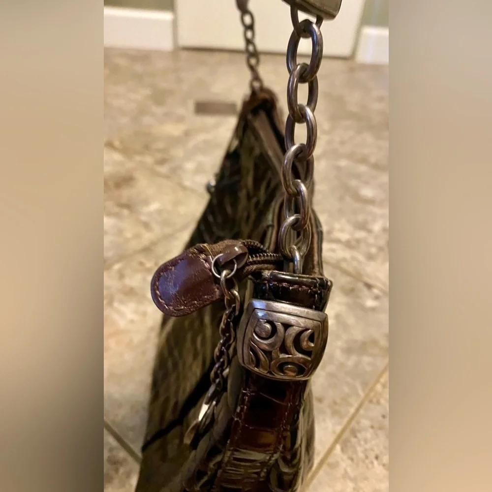 Brighton Brown Crocodile PU Leather Shoulder Bag Purse Silver Tone Hardware